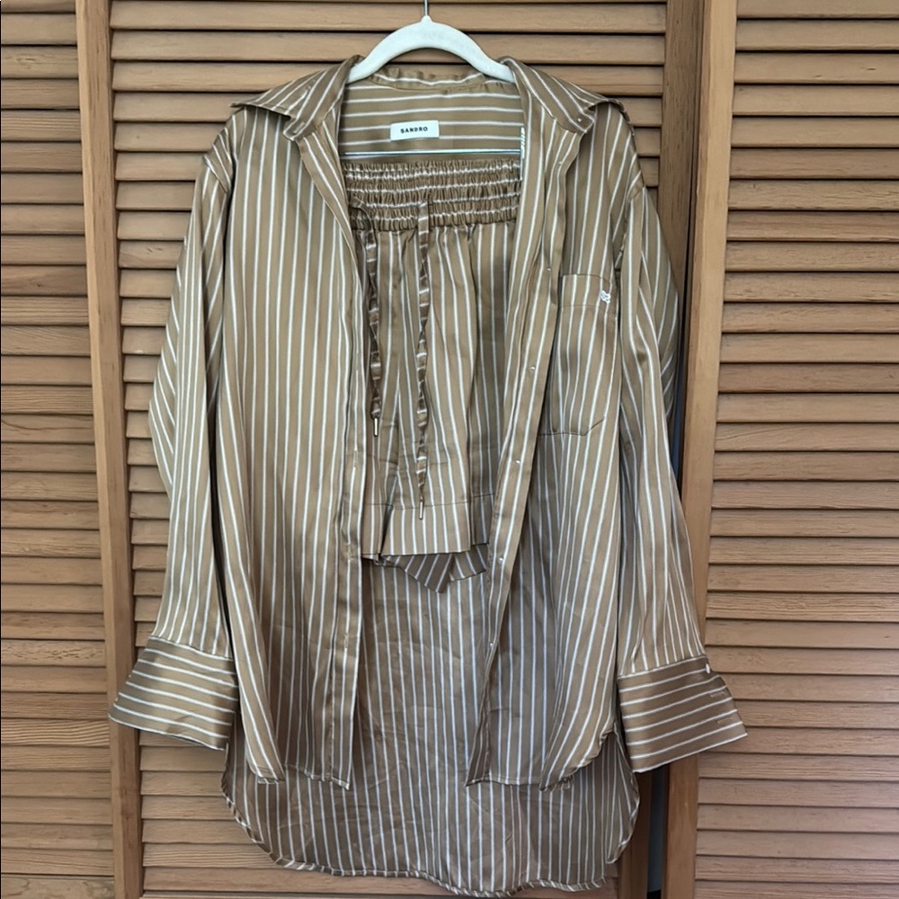 Sandro Brown Striped Button Down Short SET (2 pieces)
